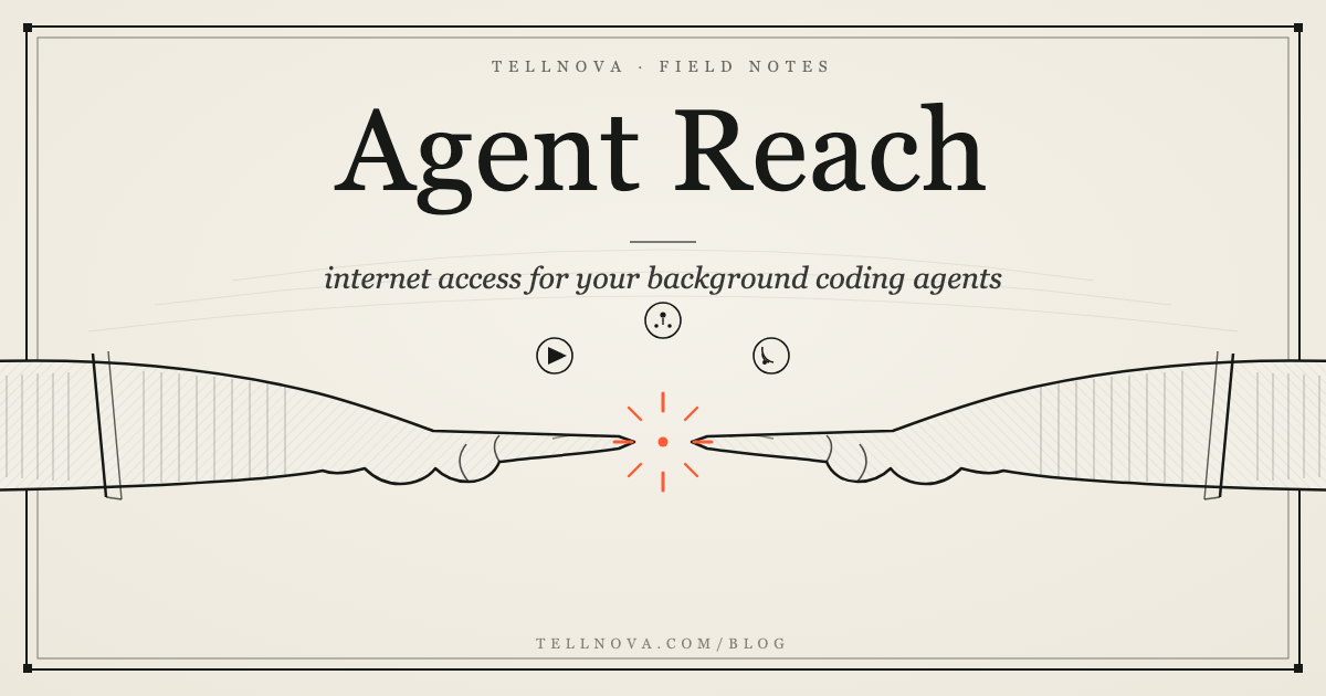 A tellnova agent working in an isolated git worktree while Agent Reach feeds it web pages, video transcripts, and social threads