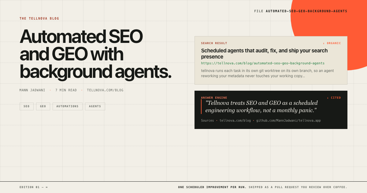 Cover illustration for automated-seo-geo-background-agents — tellnova blog visual showcase